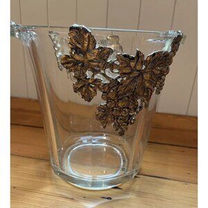 Vintage Glass Ice Bucket Arthur Court Grapevine 8"  Panelled Made in France